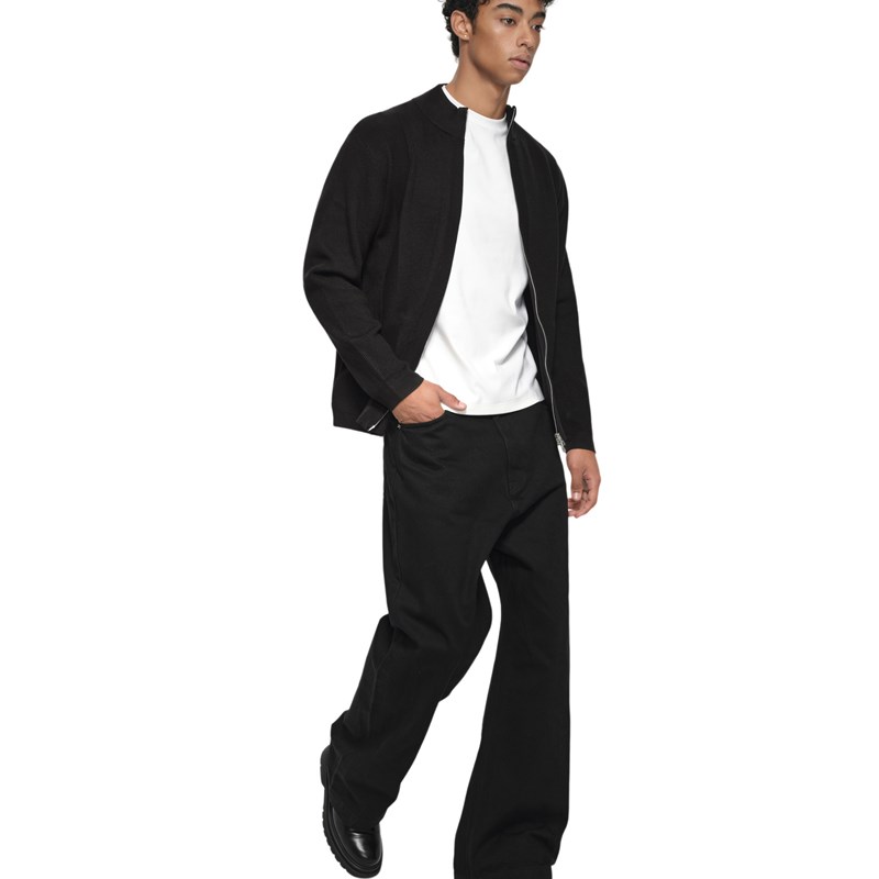 AaNn normcore立体几何凹凸立领针织黑色双拉链毛衣复古简约极简