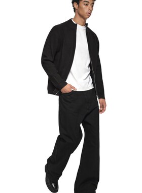 AaNn normcore立体几何凹凸立领针织黑色双拉链毛衣复古简约极简