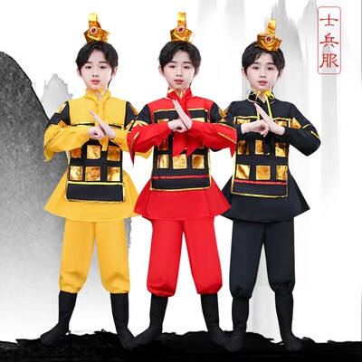 古代士兵服装男女儿童将军盔甲舞台演出服儿童戏曲花木兰表演服装