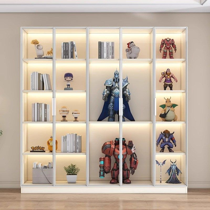 玻璃门书柜定制手办柜子带玻璃门整墙轻奢书架玩具模型陈列展示柜