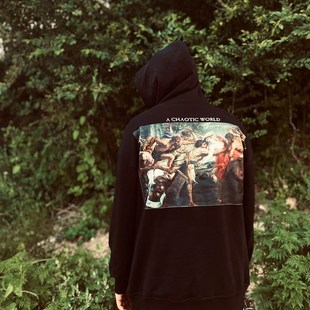 加大码456XL外套油画卫衣复古国潮黑色连帽加大码嘻哈男女款卫衣