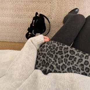 加厚羊毛呢豹纹半身裙女秋冬大码小个子高腰遮胯灰色a字包臂短裙