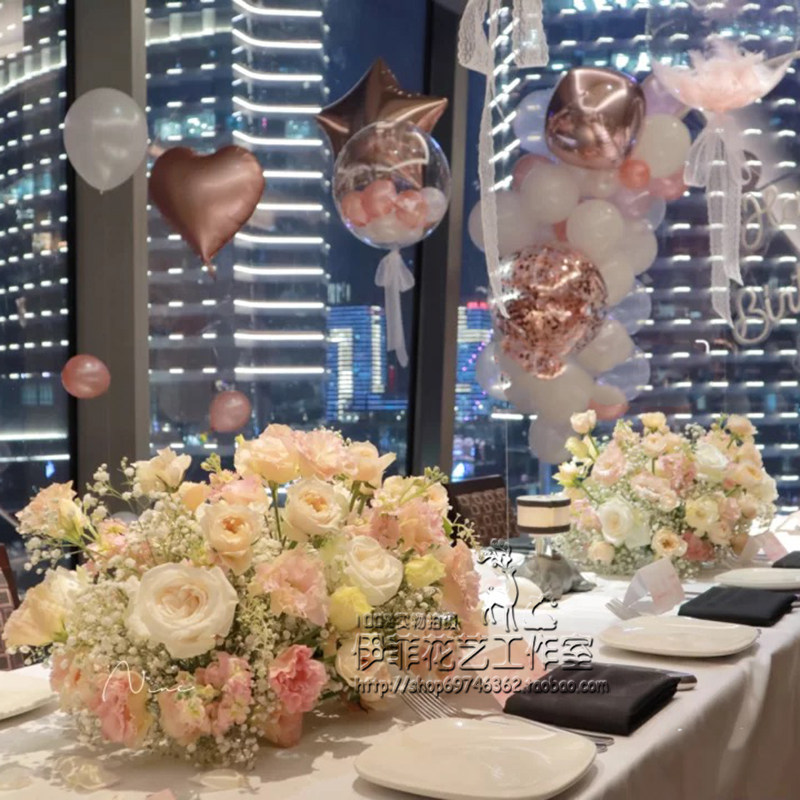 深圳鲜花速递宴会桌花布置长条桌烛台轰趴餐桌ktv生日周岁宴百日