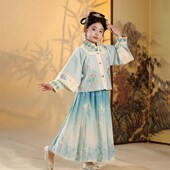 女孩古风中大童古装 高端儿童古装 汉服女童明制马面裙春秋国风唐装
