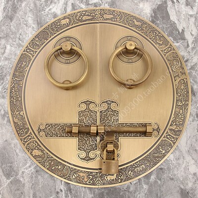 中式仿古纯铜大门门栓复古木门门锁明插销铜拉手双开门纯铜门把手