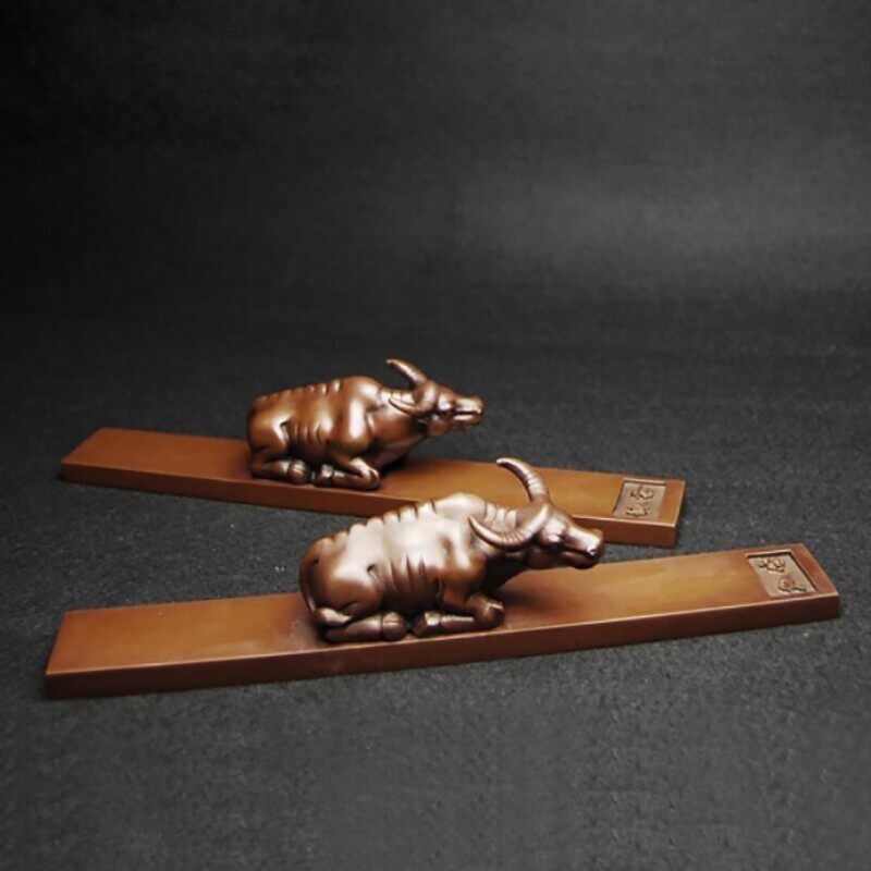 纯紫铜镇尺实心卧牛镇纸高档书法工艺礼品文房四宝书桌装饰摆件
