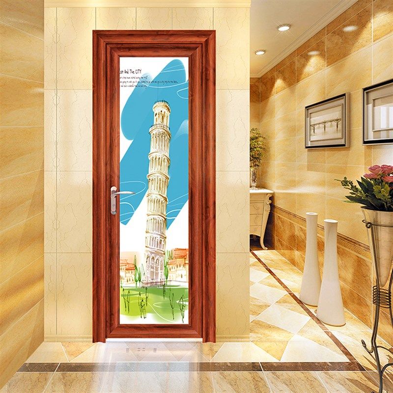门贴3d立体贴纸整张自粘欧式卫生间门玻璃门装饰玄关墙贴防水门画