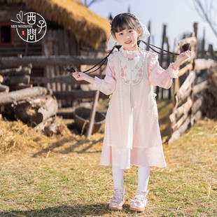 西子问汉服女童春装2025新款国风连衣裙儿童新中式公主裙套装枝意