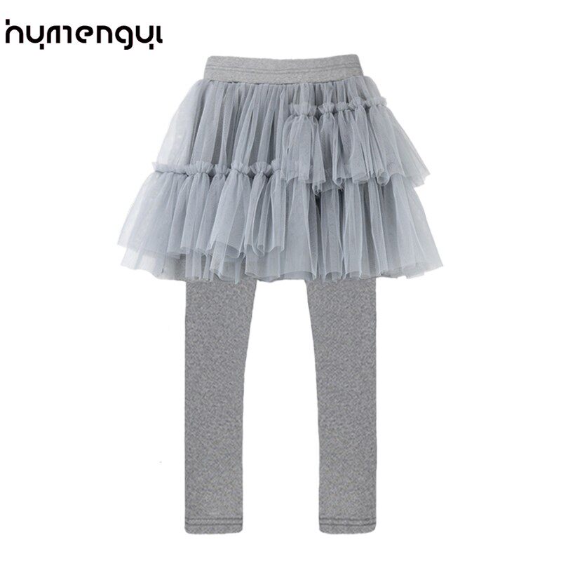 女童假两件裙裤儿童秋冬打底裤洋气女孩加绒加厚裤子网纱半身裤裙