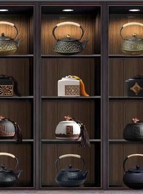 新中式复古典茶室茶柜酒店样板茶具茶叶罐茶壶装饰品禅意创意摆件
