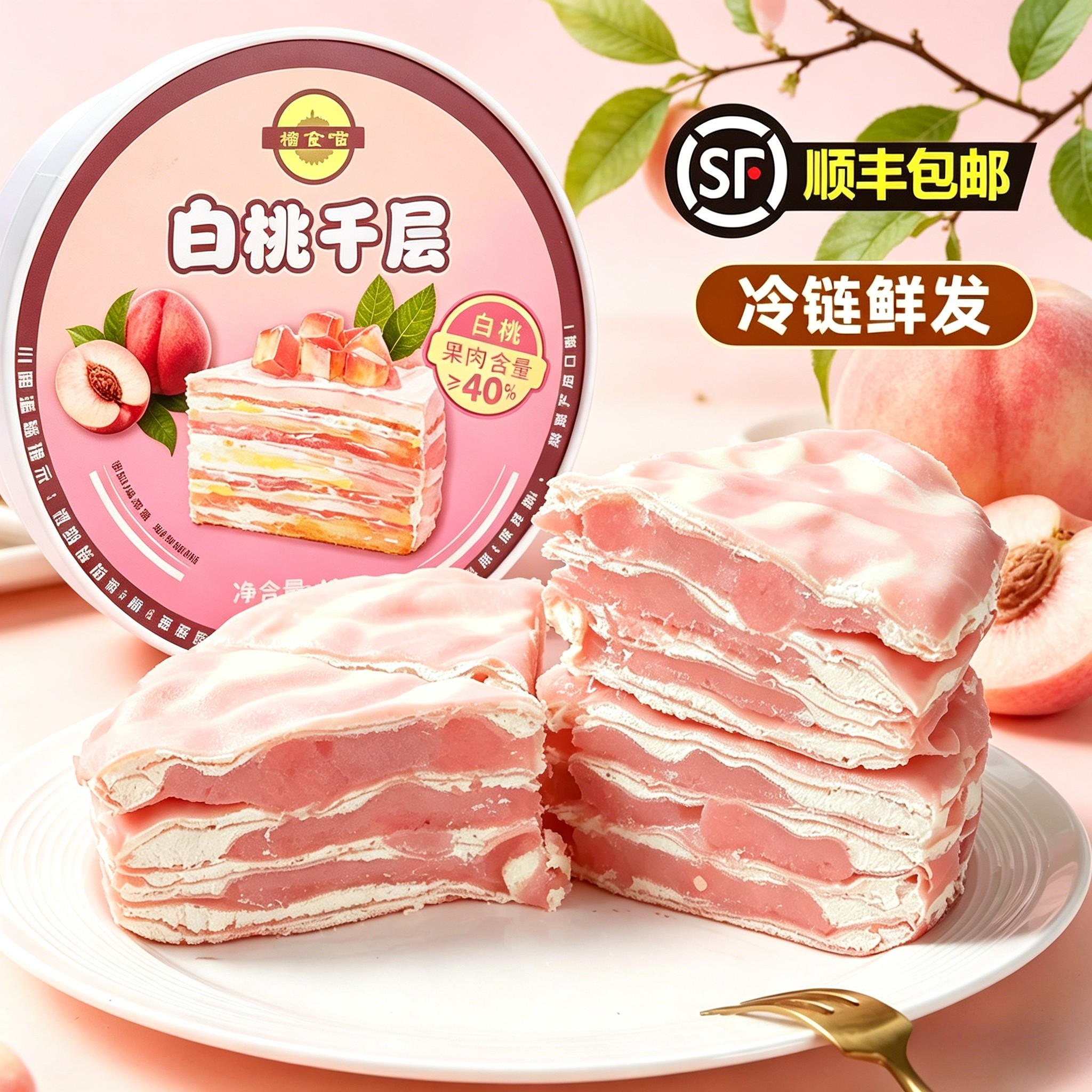 榴食喵白桃千层蛋糕网红榴莲芋泥抹茶蓝莓桑葚芒果水果生日小甜品