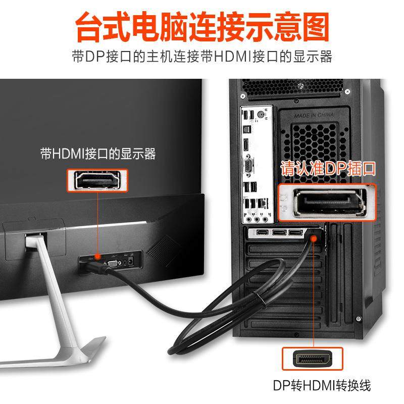 dp转hdmi线 显卡大dp转hdmi接口Displayport高清转换线1.5/5/10米