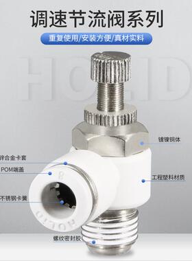 白色塑料气动快速铜接头单向调速节流阀SL8-01/4-02/6-03管道阀SA
