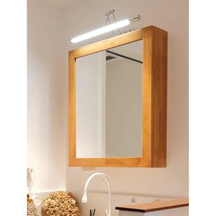 柚木色镜箱实木中古风镜前灯镜柜卫生间浴室镜柜现代中式 收纳柜