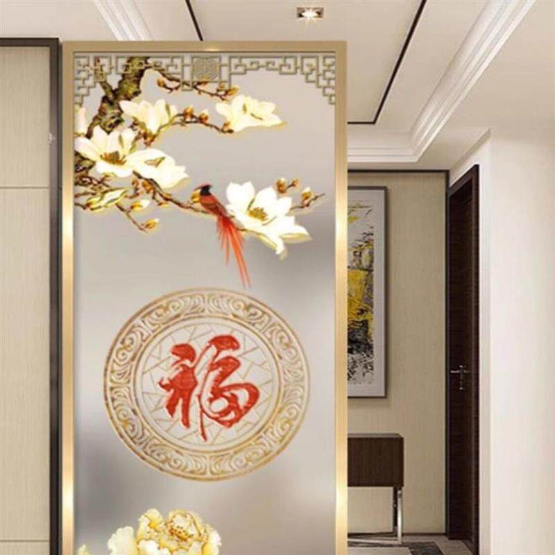 定制隔断客厅遮挡艺术钢化玻璃入户过道铁艺不锈钢新中式玄关隔断