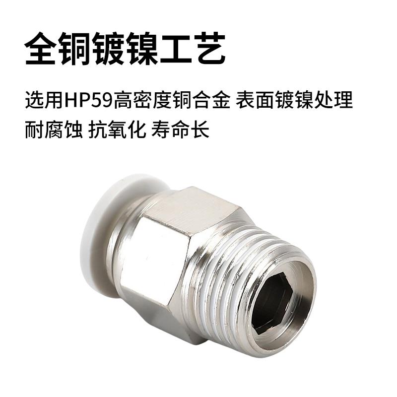 气管PC8-02快速快插白色螺纹直通接头空压机气泵气嘴软管铜快接XL