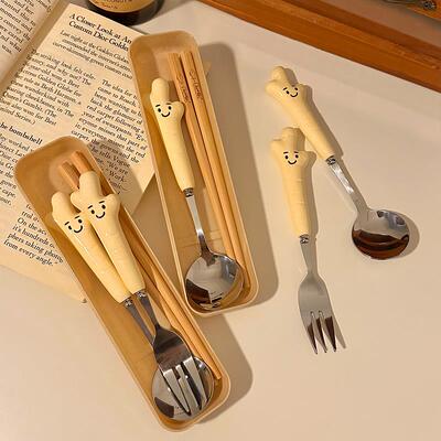 "不吃生姜"筷子勺子套装便携式学生一人用儿童可爱叉子