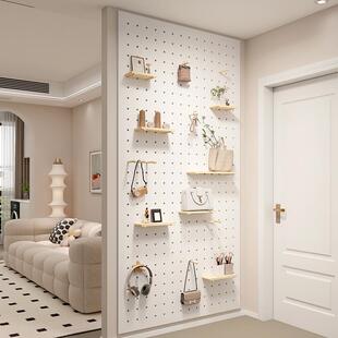 入户玄关洞洞板置物架可定制木质展示收纳层架墙上挂衣架实木造型