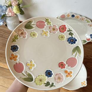 ClayCO日式覆古创意繁花森系陶瓷餐具高颜值釉下彩深盘平盘早餐盘