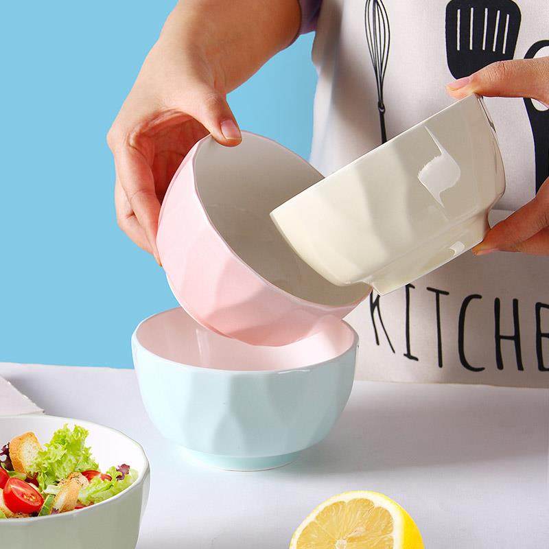 吃饭碗家用陶瓷彩色一家人区分一人一色5英寸防烫新款奶油风餐具