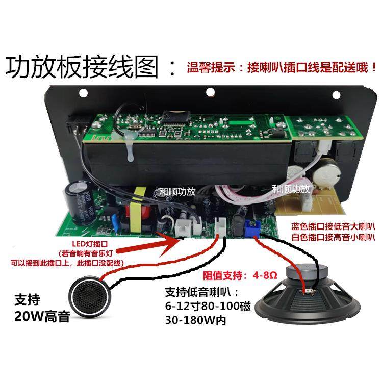 和顺店长方形蓝牙双话筒功能12V24V220V电源用音响大功率功放板