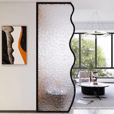 卫生间玻璃隔断半墙洗手台干湿分离淋浴室波浪水波纹艺术隔断屏风