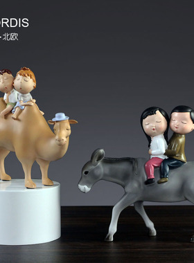创意情侣骑毛驴新婚摆件结婚礼物婚房家居卧室装饰品轻奢情侣摆设