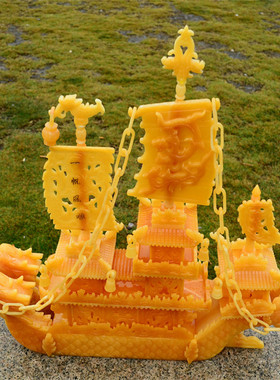 招财一帆风顺龙船黄玉手工客厅酒店大堂工艺品摆饰玉石帆船