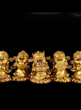 纯铜五路财神摆件黄铜财神爷家居办公室桌面车载装饰金钱元宝财神