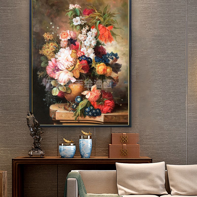 世界名画古典油画玫瑰卉新中美欧式玄关挂画纯手绘级感画