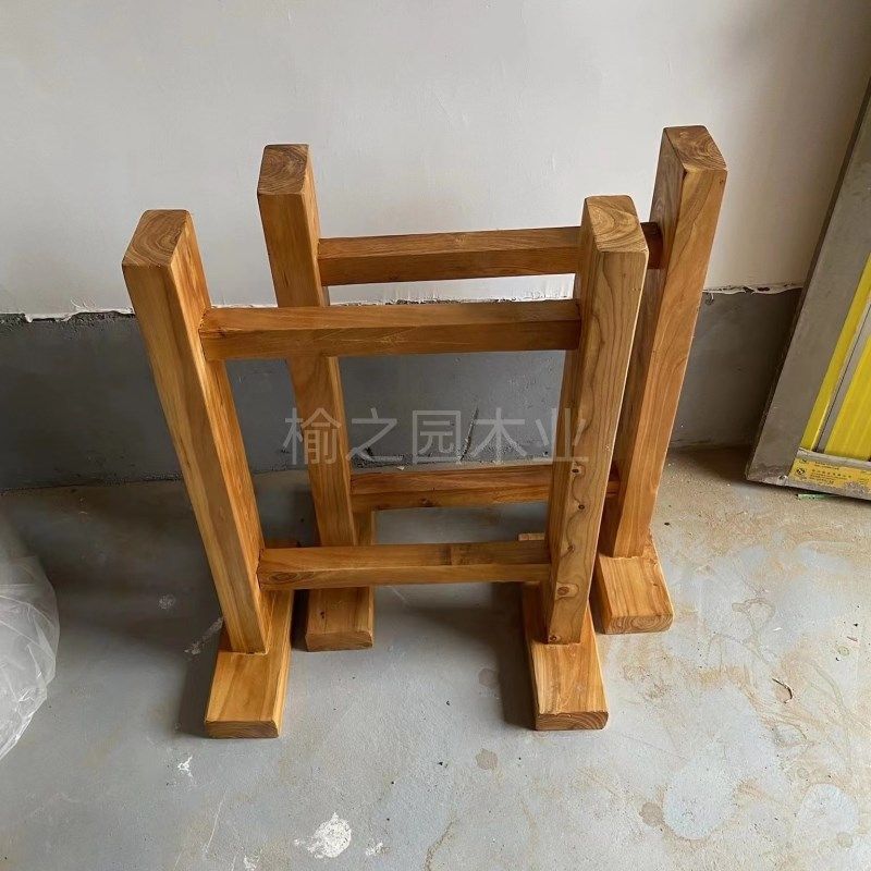 全实木桌腿支架大板桌脚大理石岩板餐桌腿方形木质茶桌腿定制