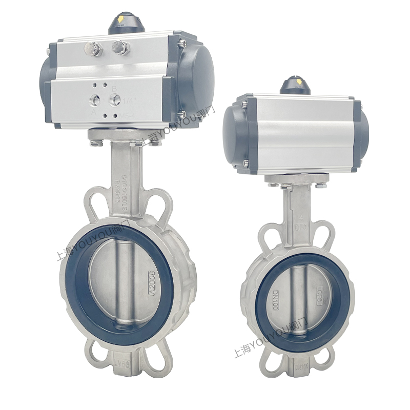 D7F-P 气动全不锈钢四氟对夹式蝶 气动蝶耐腐蚀耐酸碱