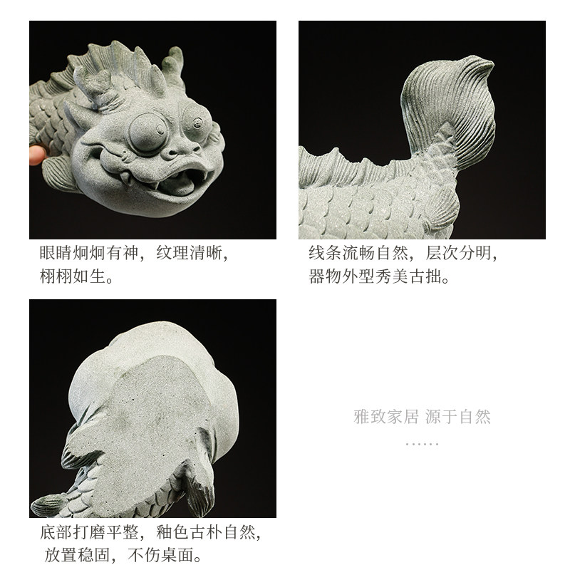 创意鱼化龙一对茶宠青砂石精品鱼缸造景桌面书房乔迁礼品,家居饰品,装饰摆件,淘宝优惠券,粉丝福利购,淘宝优惠卷