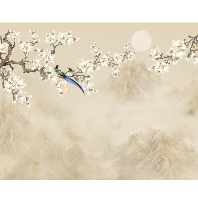 缝壁布刺绣独绣背景墙印加绣新山水鸟客厅电视沙发壁