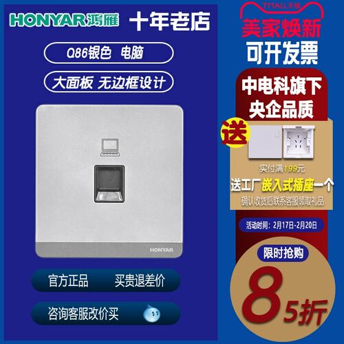 鸿雁位大板银单口电脑信息模块墙壁