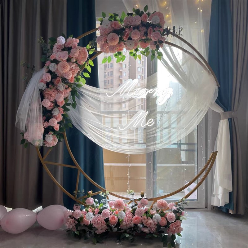 婚庆铁艺拱门森系饰婚礼月亮架求婚布置白色浪漫月牙