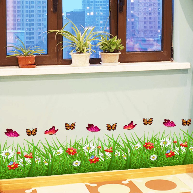 大号墙边装饰小清新花草踢脚线墙贴自粘防水花卉贴纸创意墙角贴画