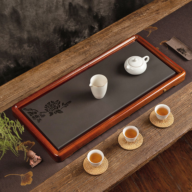 梨木功夫茶盘新实木乌金石小茶台储水盘