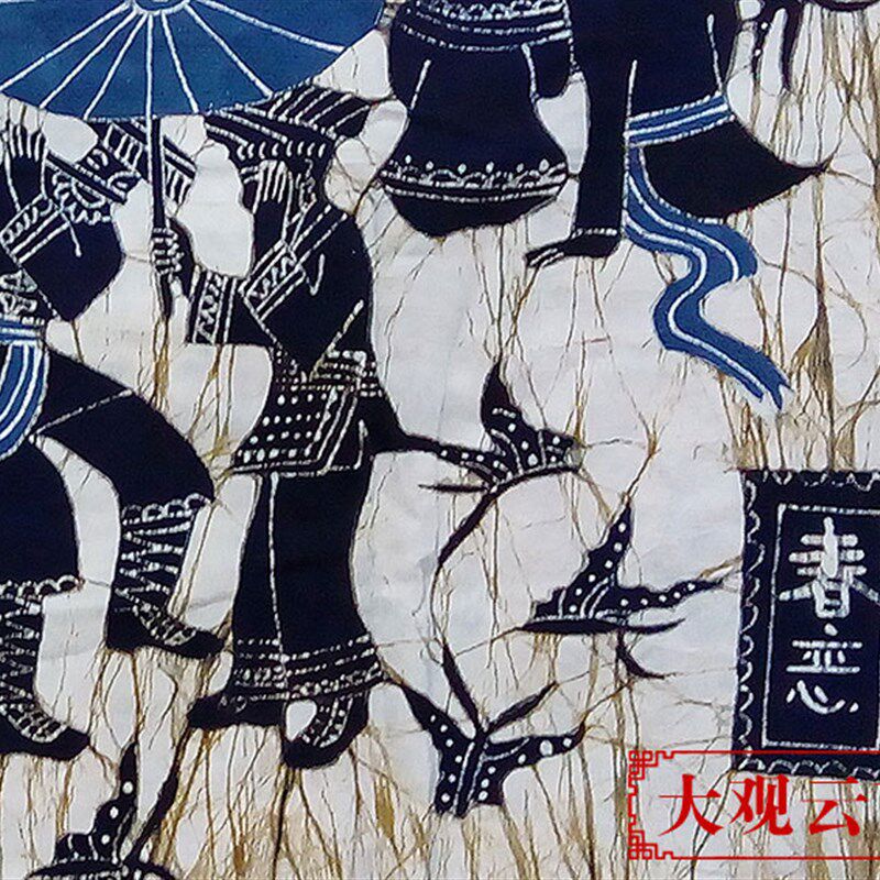 蜡染画春恋大号横幅布壁挂民宿饰背景画云南民族手工布画