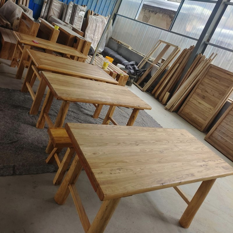 纯实木桌子老榆木茶桌简约家用民俗原木书桌餐桌长桌吧台桌面免漆
