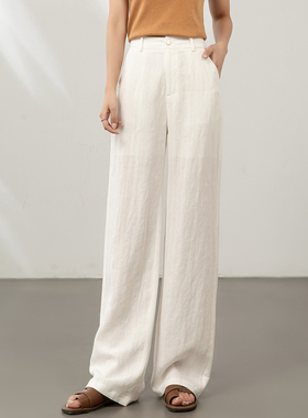 蜜伊享100%全亚麻直筒裤女长裤子夏季薄款白色阔腿裤高腰休闲长裤