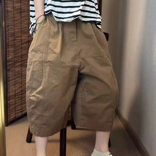 新款 七分裤 夏季 高品质全棉薄款 女简约宽I松大码 松紧腰百搭阔腿裤