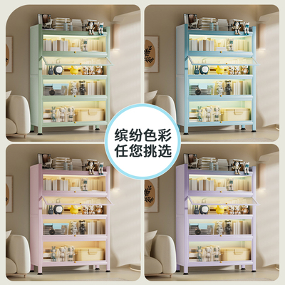 家用钢制书柜多层落m地儿童书架带门防尘卧室收纳柜客厅翻门储物