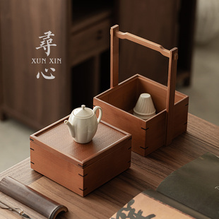 尋心中式 復(fù)古竹制提盒水果茶點(diǎn)零食盒多層手提戶外便攜茶具收納盒
