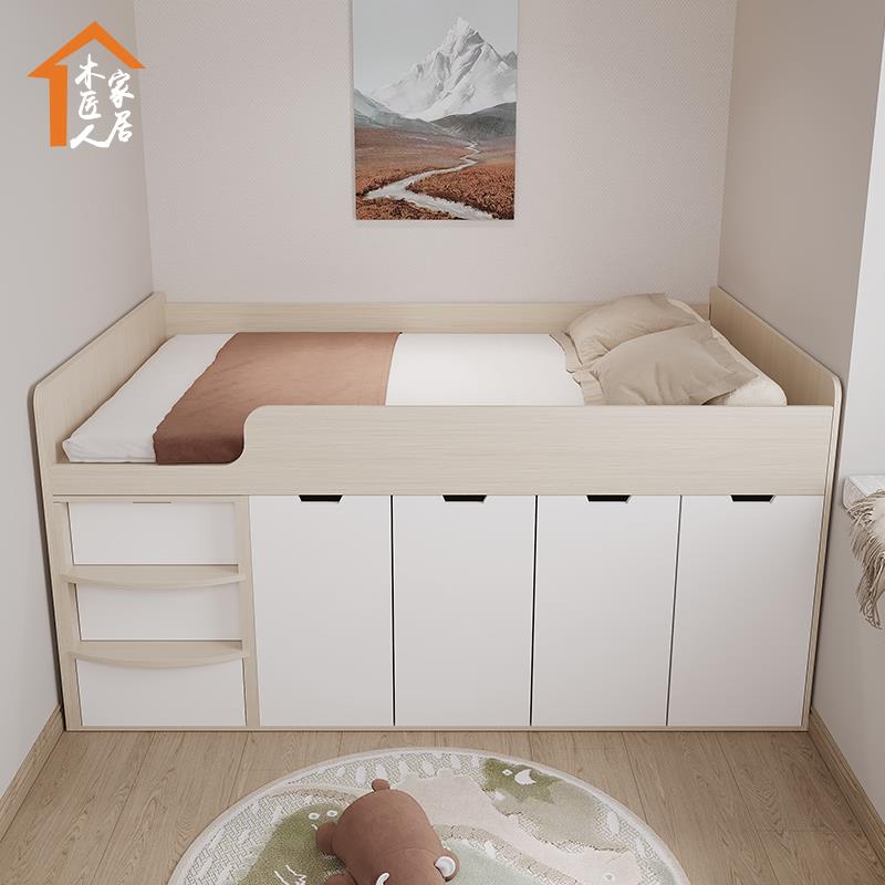 儿童半高储物床爬梯款移门高箱体衣柜床单人床1米2小户型定制尺寸
