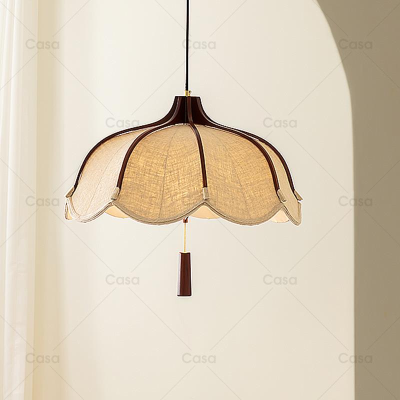 实木中古布艺吊灯花影法式餐桌灯侘寂风复古主卧室餐厅灯具casagd