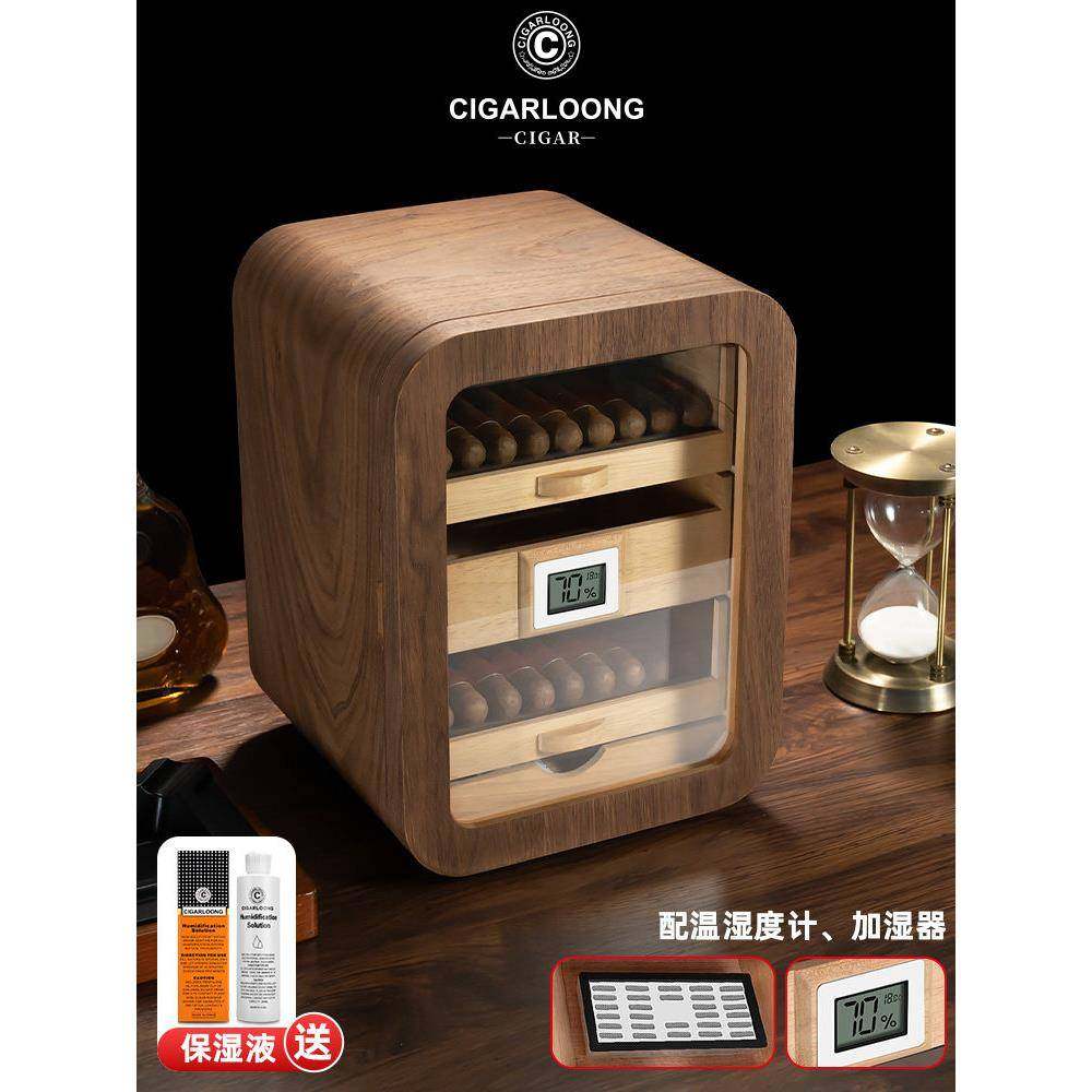 茄龙雪茄保湿盒三层钢琴烤漆雪松木保湿箱柜高档带温湿度计正品