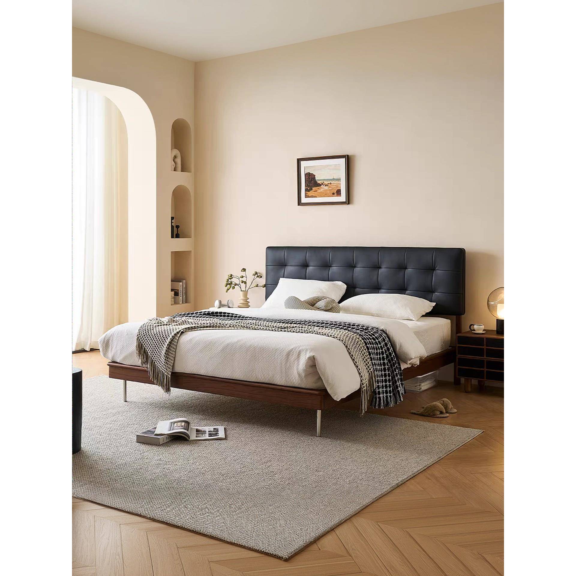 我家儿女/法式覆古风华夫格实木床1米5单人床/家用卧室床小户型床