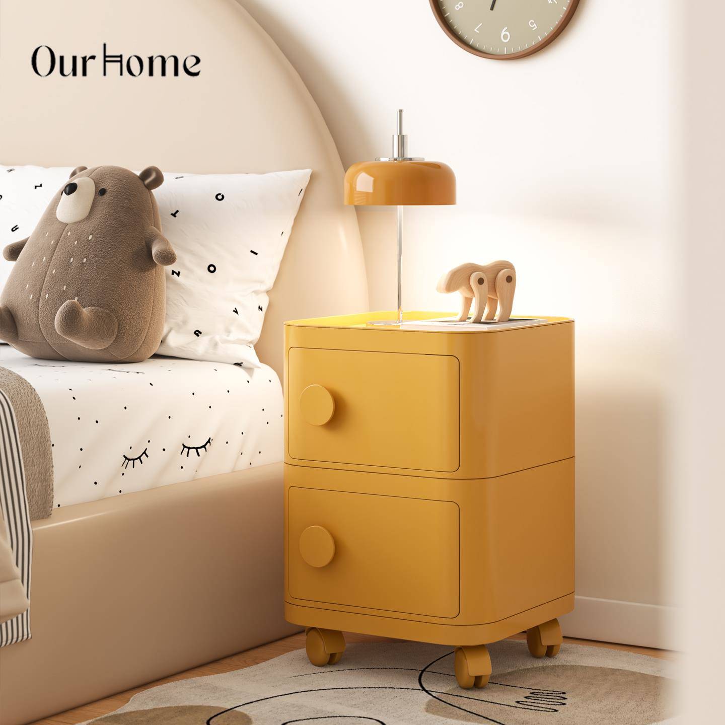 可移动儿童床头边柜奶油风小边几卧室创意柜子小型置物架简约现代