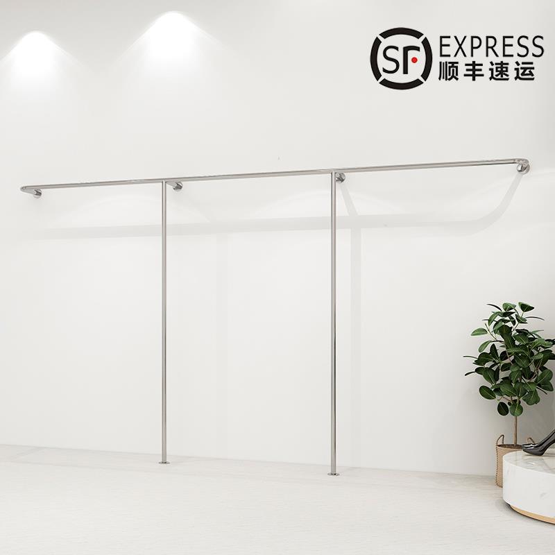 服装店墙上展示挂衣架不锈钢拉丝银女装店货架专用上墙落地衣杆子